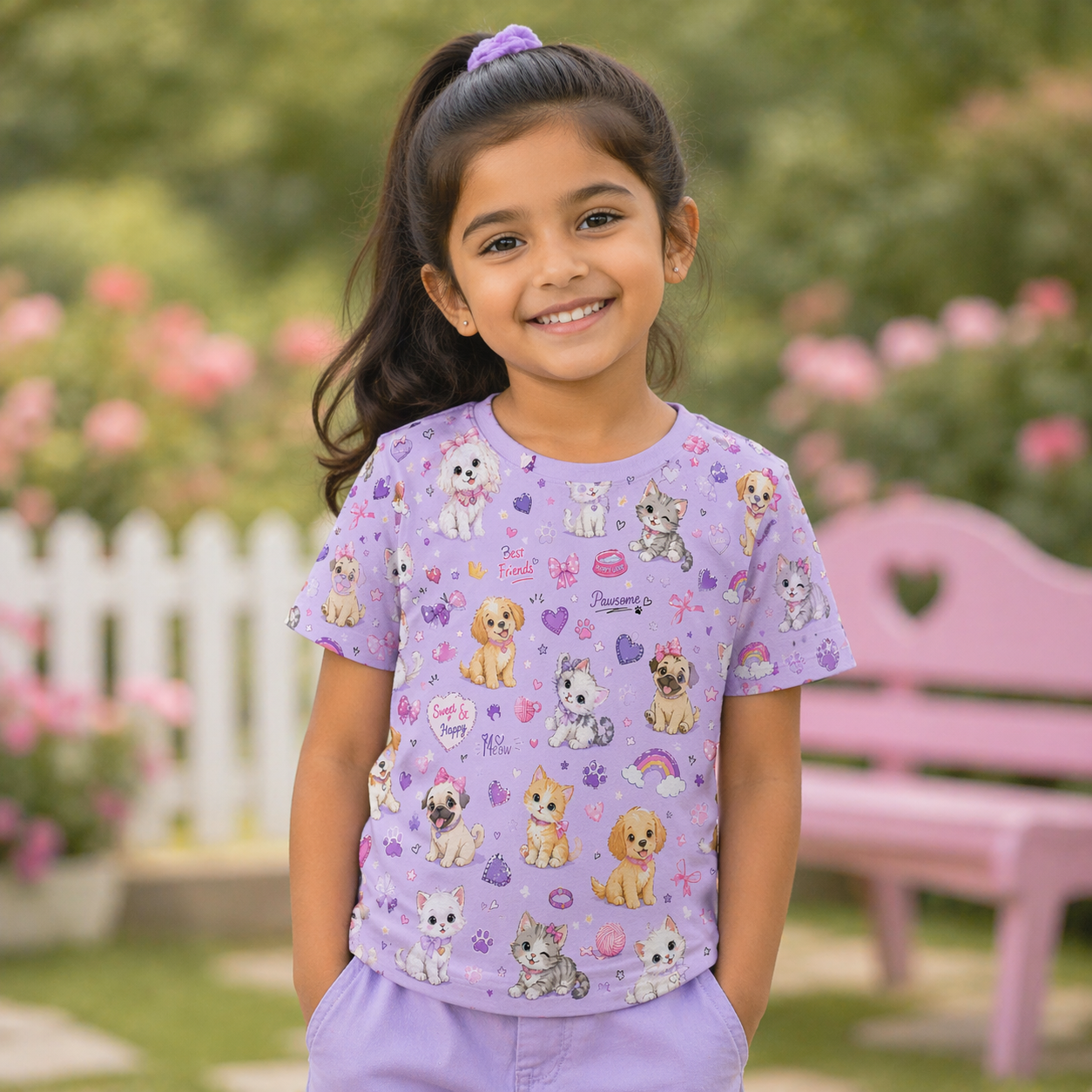 Kitty-Pup AOP kids T-Shirt (unisex)