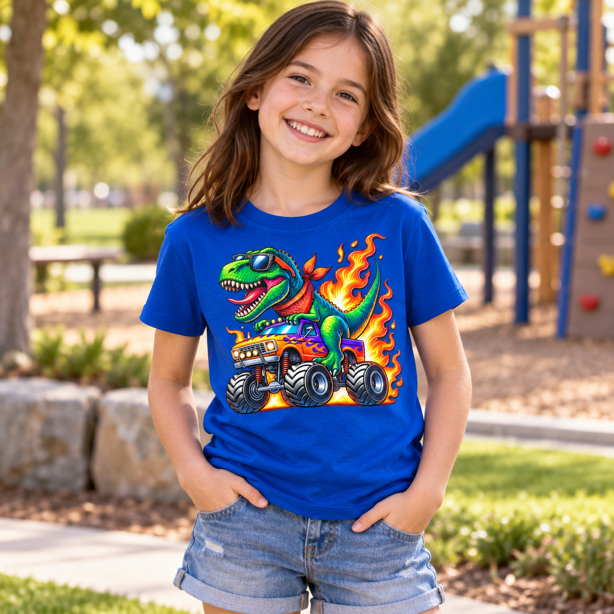 Monster Truck Dino Kids T-shirt (unisex)