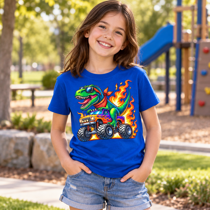 Monster Truck Dino Kids T-shirt (unisex)